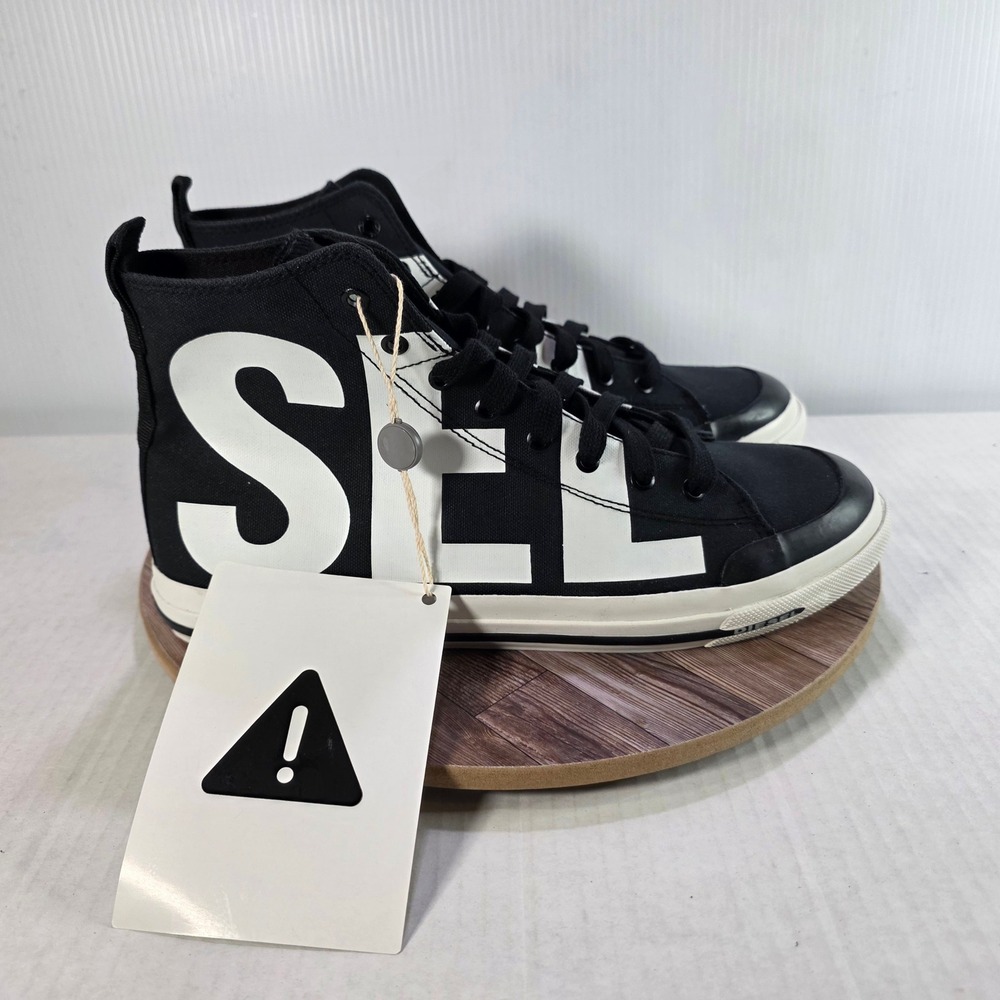 Diesel S-Astico Mid Cut Mens 12.5 Black White Canvas Logo‎ Sneakers Y02370